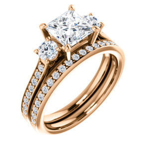 CZ Wedding Set, featuring The Tess engagement ring (Customizable Princess Cut Trellis-Enhanced Bridge Setting with Semi-Pavé Band)