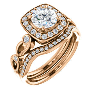 CZ Wedding Set, featuring The Madison engagement ring (Customizable Round Cut Design with Halo and Bezel-Accented Infinity-inspired Split Band)