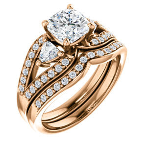 CZ Wedding Set, featuring The Karen engagement ring (Customizable Enhanced 3-stone Design with Cushion Cut Center, Dual Trillion Accents and Wide Pavé-Split Band)