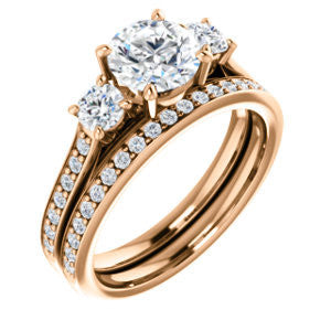 CZ Wedding Set, featuring The Tess engagement ring (Customizable Round Cut Trellis-Enhanced Bridge Setting with Semi-Pavé Band)