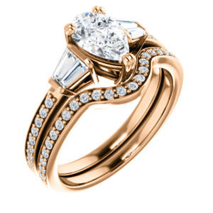 CZ Wedding Set, featuring The Hazel Rae engagement ring (Customizable Pear Cut Design with Quad Baguette Accents and Pavé Band)