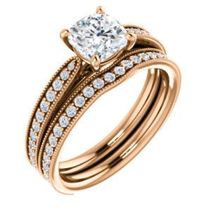 CZ Wedding Set, featuring The Brooklynn engagement ring (Customizable Cushion Cut with Cathedral Setting and Milgrained Pavé Band)