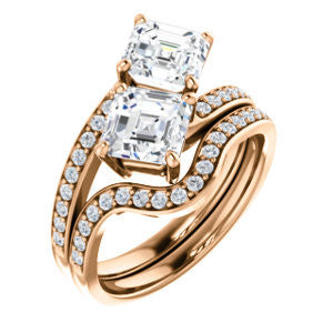 Cubic Zirconia Engagement Ring- The Phoebe (Customizable Enhanced 2-stone Double Asscher Cut Design With Round Pavé Band)