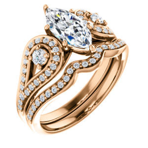 CZ Wedding Set, featuring The Tonya Laverne engagement ring (Customizable Marquise Cut Design with Winged Split-Pavé Band)