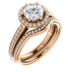 Cubic Zirconia Engagement Ring- The Jessika (Customizable Cathedral-set Round Cut Design with Halo and Thin Pavé Band)