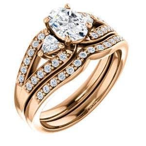 CZ Wedding Set, featuring The Karen engagement ring (Customizable Enhanced 3-stone Design with Oval Cut Center, Dual Trillion Accents and Wide Pavé-Split Band)