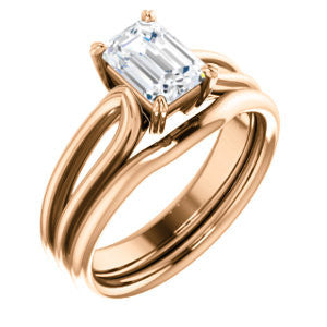 CZ Wedding Set, featuring The Piper engagement ring (Customizable Emerald Cut Solitaire with Flared Split-band)