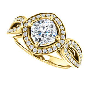 CZ Wedding Set, featuring The Jordyn Elitza engagement ring (Customizable Halo-Style Cushion Cut with Twisting Pavé Split-Shank)