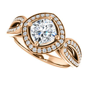 CZ Wedding Set, featuring The Jordyn Elitza engagement ring (Customizable Halo-Style Cushion Cut with Twisting Pavé Split-Shank)