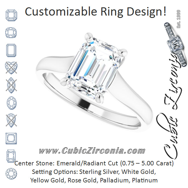 Cubic Zirconia Engagement Ring- The Jewel (Customizable Radiant Cut Cathedral-Prong Solitaire with Decorative X Trellis)