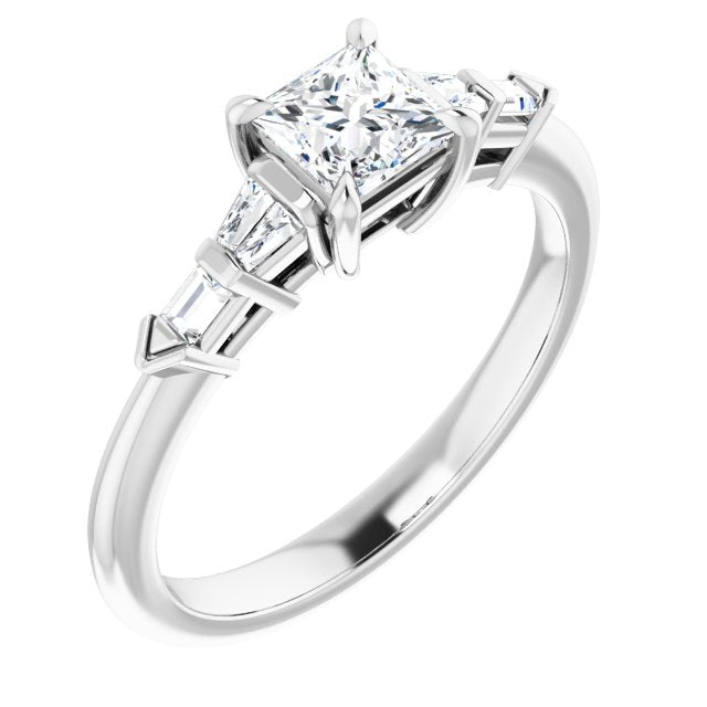 10K White Gold Customizable 7-stone Design with Princess/Square Cut Center and Baguette Accents