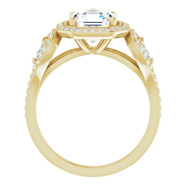 Cubic Zirconia Engagement Ring- The Cordelia (Customizable Cathedral-set Asscher Cut Design with 2 Trillion Cut Accents, Halo and Split-Shared Prong Band)