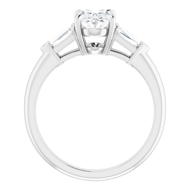 Cubic Zirconia Engagement Ring- The Fortunada (Customizable 5-stone Design with Oval Cut Center and Quad Baguettes)