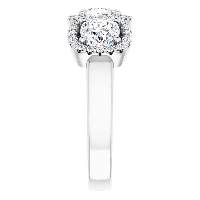 Cubic Zirconia Engagement Ring- The Delores (Customizable Cushion Cut Triple Halo 3-stone Design)