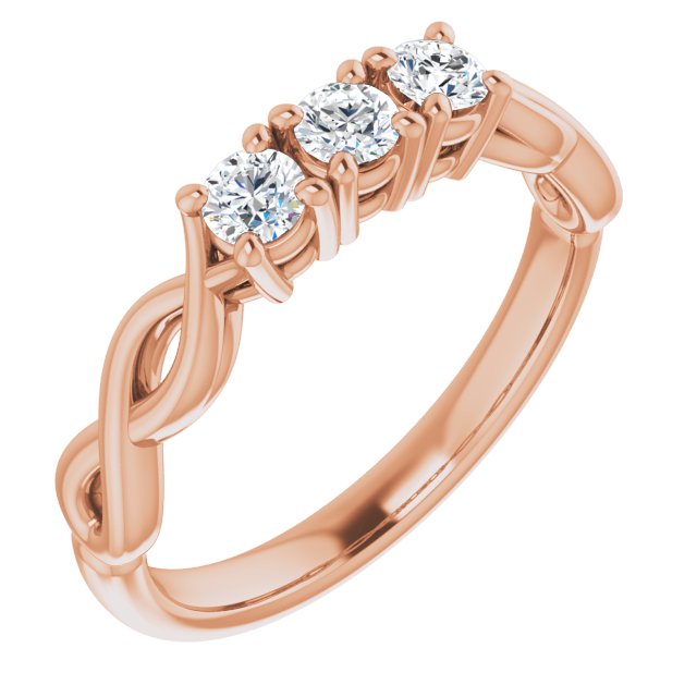 10K Rose Gold Customizable Triple Round Cut Design with Twisting Infinity Split Band