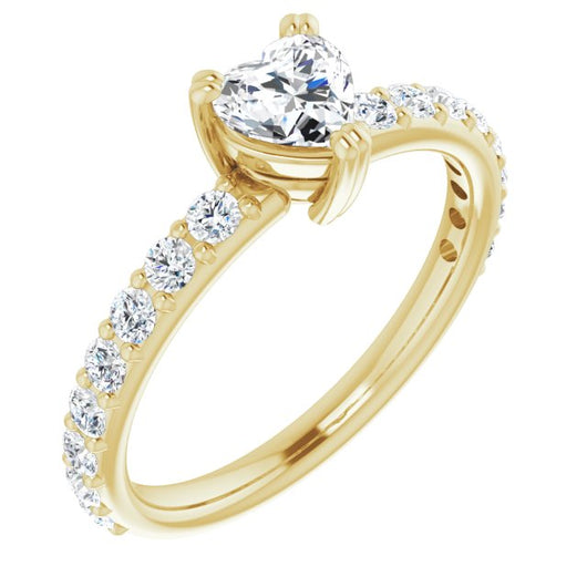 10K Yellow Gold Customizable Heart Cut Design with Large Round Cut 3/4 Band Accents