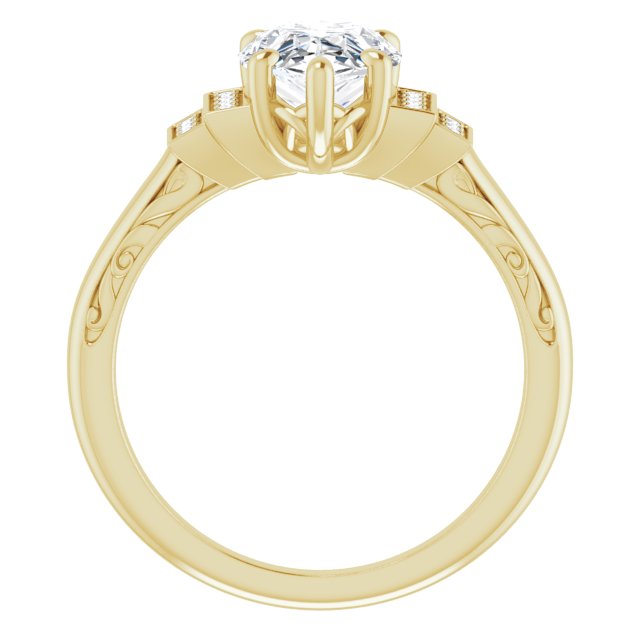 Cubic Zirconia Engagement Ring- The Brynhild (Customizable Engraved Design with Pear Cut Center and Perpendicular Band Accents)