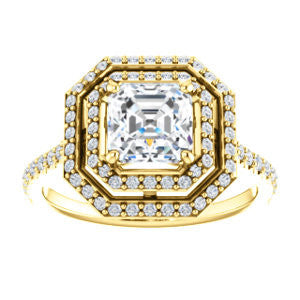 Cubic Zirconia Engagement Ring- The Alisa (Customizable Asscher Cut with Geometric Double Halo)