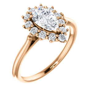 Cubic Zirconia Engagement Ring- The Kirsten (Customizable Pear Cut with Large Cluster-Accent Crown-Supported Halo)