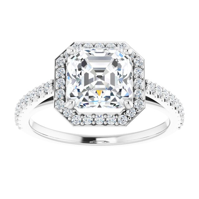 Cubic Zirconia Engagement Ring- The Catherine Lea (Customizable Asscher Cut Design with Halo and Thin Pavé Band)