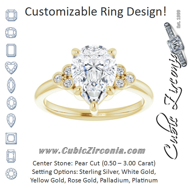 Cubic Zirconia Engagement Ring- The Irene (Customizable 7-stone Pear Cut Center with Round-Bezel Side Stones)