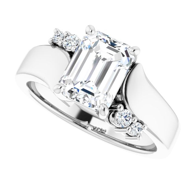 Cubic Zirconia Engagement Ring- The Inez (Customizable 5-stone Radiant Cut Style featuring Artisan Bypass)