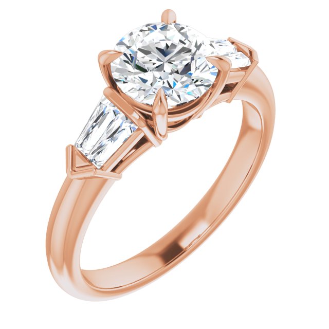 10K Rose Gold Customizable 5-stone Design with Round Cut Center and Quad Baguettes