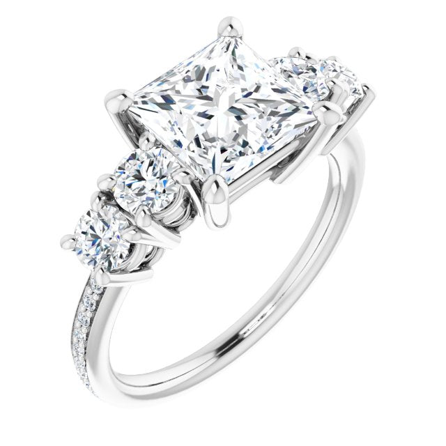 Cubic Zirconia Engagement Ring- The Denae (Customizable 5-stone Princess/Square Cut Design Enhanced with Accented Band)