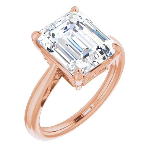 10K Rose Gold Customizable Emerald/Radiant Cut Solitaire with 'Incomplete' Decorations