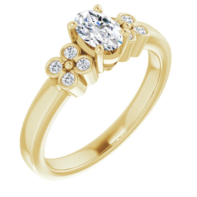 10K Yellow Gold Customizable 9-stone Design with Oval Cut Center and Complementary Quad Bezel-Accent Sets