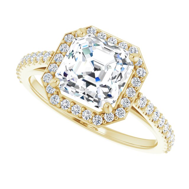 Cubic Zirconia Engagement Ring- The Catherine Lea (Customizable Asscher Cut Design with Halo and Thin Pavé Band)