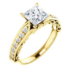Cubic Zirconia Engagement Ring- The Martha (Customizable Princess Cut Setting with Pavé Three-sided Band and Peekaboos)