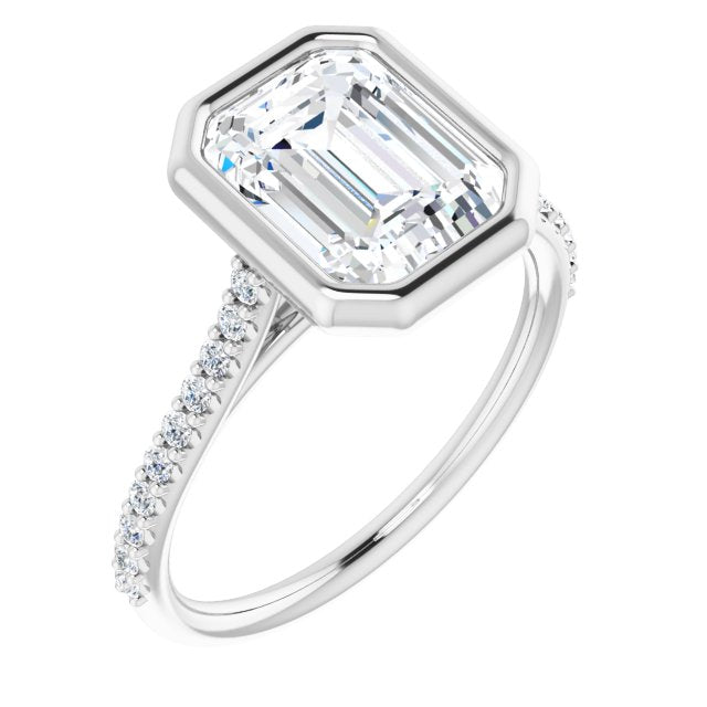 10K White Gold Customizable Bezel-set Emerald/Radiant Cut Style with Ultra-thin Pavé-Accented Band