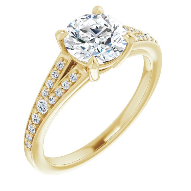 10K Yellow Gold Customizable Round Cut Center with Thin Split-Shared Prong Band
