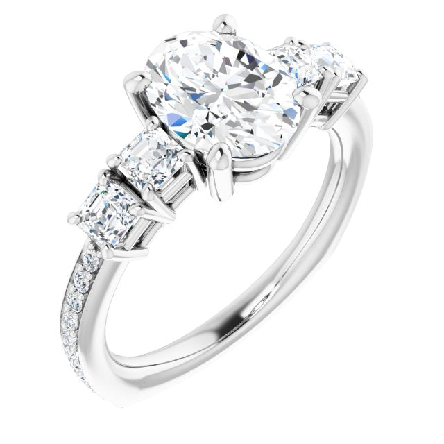 10K White Gold Customizable Oval Cut 5-stone Style with Quad Oval Accents plus Shared Prong Band