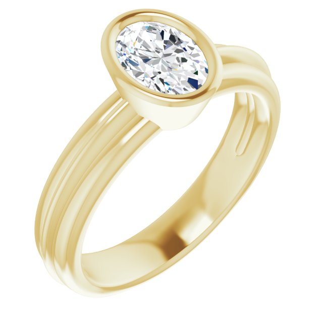 10K Yellow Gold Customizable Bezel-set Oval Cut Solitaire with Grooved Band