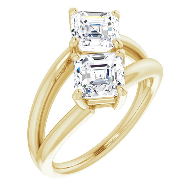 10K Yellow Gold Customizable Two Stone Double Asscher Cut Design with Split Bypass Band