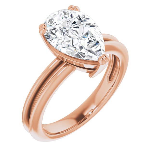 10K Rose Gold Customizable Pear Cut Solitaire with Grooved Band