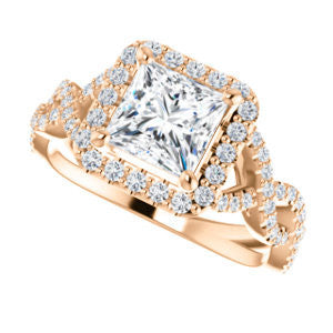 CZ Wedding Set, featuring The Benita engagement ring (Customizable Princess Cut with Infinity Split-band Pavé and Halo)