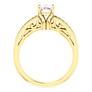 Cubic Zirconia Engagement Ring- The Jazmin Ella (Customizable Emerald Cut with Three-sided Filigree and Channel Accents)