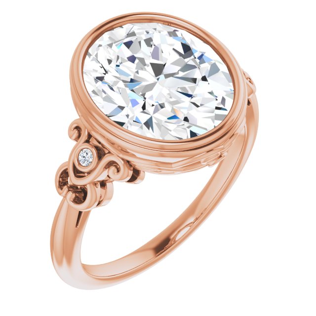 10K Rose Gold Customizable 5-stone Design with Oval Cut Center and Quad Round-Bezel Accents