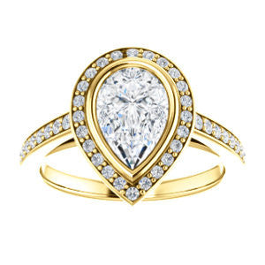 Cubic Zirconia Engagement Ring- The Samira (Customizable Halo-style Pear Cut with Under-Halo Trellis and Thin Pavé Band)