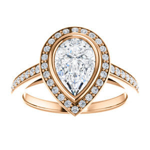 Cubic Zirconia Engagement Ring- The Samira (Customizable Halo-style Pear Cut with Under-Halo Trellis and Thin Pavé Band)