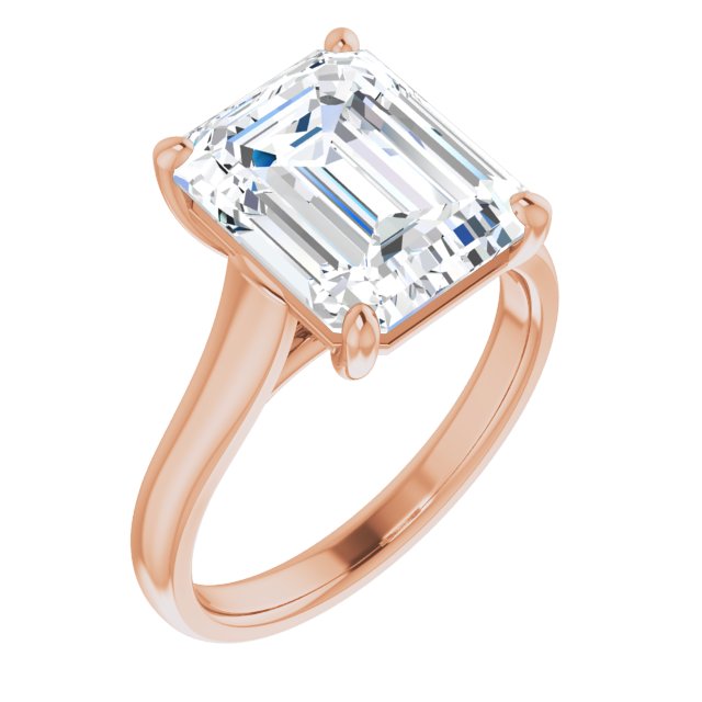 10K Rose Gold Customizable Emerald/Radiant Cut Cathedral-Prong Solitaire with Decorative X Trellis