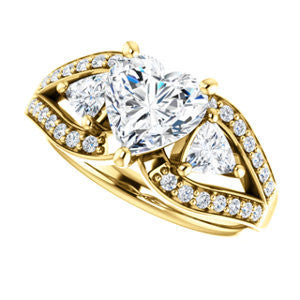 CZ Wedding Set, featuring The Karen engagement ring (Customizable Enhanced 3-stone Design with Heart Cut Center, Dual Trillion Accents and Wide Pavé-Split Band)