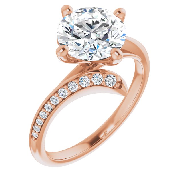 14K Rose Gold Customizable Round Cut Style with Artisan Bypass and Shared Prong Band