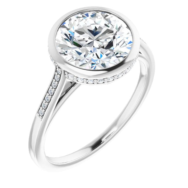 18K White Gold Customizable Cathedral-Bezel Round Cut Style with Under-halo and Shared Prong Band
