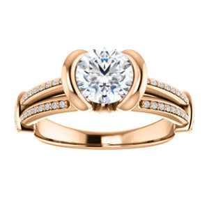 Cubic Zirconia Engagement Ring- The Kinsley (Customizable Round Cut with Split Pavé Band & Peekaboo Accents)