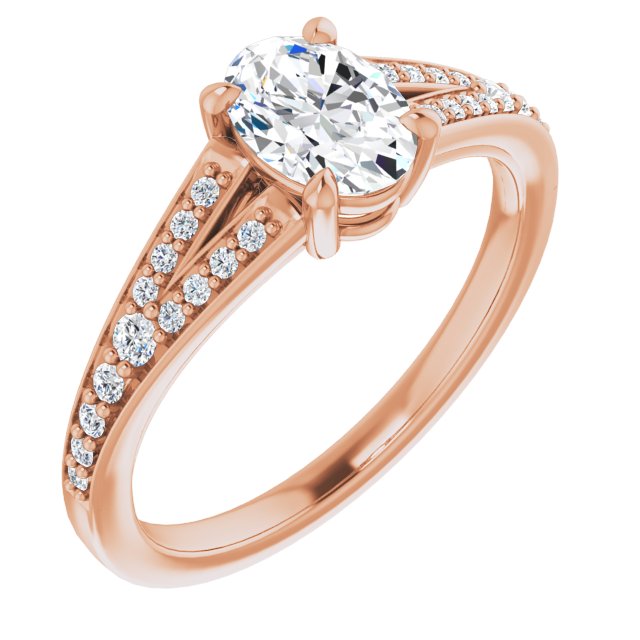 10K Rose Gold Customizable Oval Cut Center with Thin Split-Shared Prong Band
