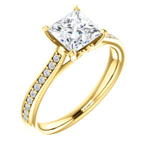 Cubic Zirconia Engagement Ring- The Luci Swan (Customizable Decorative-Pronged Princess Cut with Pavé Band)